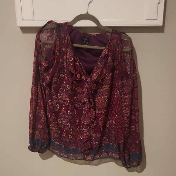 1 State Women's Floral Blouse - Burgundy and Blue - Picture 1 of 4